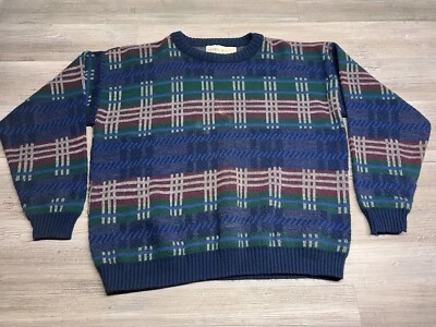 Suéter Vintage Barrel II Hecho en EE. UU. Tejido Abuelo Para Hombres XL Azul Verde Cuadros Años 90 Foto 1 de 4