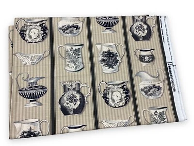 Vtg 5th Avenue Designs Upholstery Blend Fabric 56x76” Tan Ceramic Pitchers - Image 1 of 4