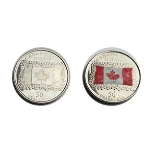 Moneda de 25 centavos de 25 centavos 2015 bandera de Canadá coloreada y sin color - ligeramente cir. - Imagen 1 de 5