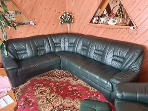 eckcouch ecksofa leder dunkelgrün 2,60 x 2,15m Sitztiefe 52cm sehr gepflegt - Bild 1 von 3