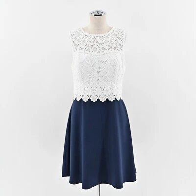 LILLY PULITZER Dress Size 8 Carolyn True Navy White Lace Sleeveless Fit Flare - Image 1 of 4