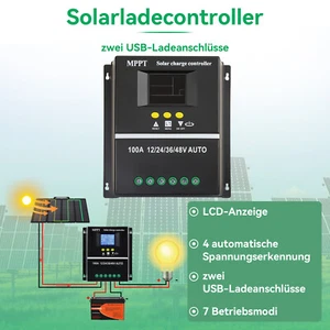 100A MPPT Solar PV Regler 12V 24V 36V 48V 4000W Solar Laderegler Controller LCD - Bild 1 von 9