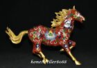 10" Old Chinese Red Cloisonne Enamel Bronze Fengshui Running Horse Animal Statue