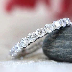 1.90Ct Round Diamond Full Eternity Band Engagement Ring In 14K White Gold Finish - Picture 1 of 10