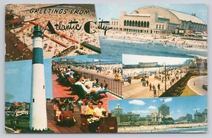 Grüße aus Atlantic City New Jersey NJ Leuchtturm Strand 1958 Postkarte - Bild 1 von 2