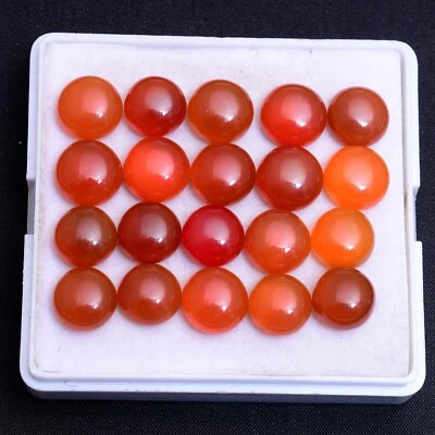 20 Pcs Natural Orange Onyx 10mm-11mm Round Cabochon Untreated Loose Gemstones - Image 1 of 4
