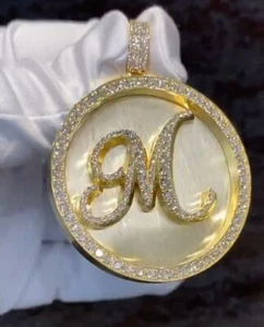 2 CTW Labor erstellt Moissanit maßgeschneiderte Initiale M Buchstabe Herren Anhänger 14k Gold über - Bild 1 von 4