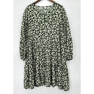 Old Navy Dress Womens Pullover Long Sleeve Floral Round Neck Green White XXL - Picture 1 of 9