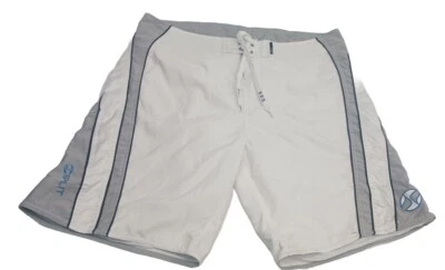 Vintage retro Split Board Surf Beach Shorts Men 38 White Gray Design  - Image 1 of 4