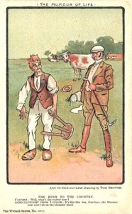 1904 Tom Browne THE RUSH TO THE COUNTRY Humour Wrench Series Postcard - Picture 1 of 2