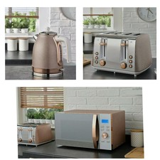 NEW - Sparkle Rose Gold 4 Slice Toaster, Kettle and Microwave (Multi) Set