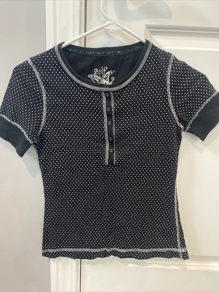 Autoestima Niñas Talla 14 Blanco y Negro Lunares T Shurt  Foto 1 de 1