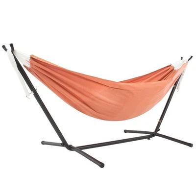 Vivere Double Sunbrella Hammock with Steel Stand, Portable Outdoor Lounge, Coral - Image 1 of 4