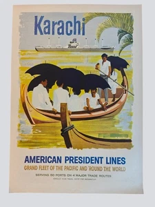 1957 American President Lines Werbung Karachi Pakistan Vintage Kreuzfahrt Reise Poster - Bild 1 von 1