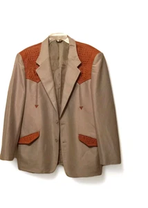 Vintage SAXIFON Men’s Western Faux Alligator Leather Jacket Size 44 – Classic 70 - Picture 1 of 12