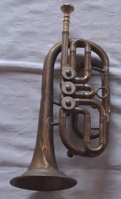 19 / 20 Jahrhundert Trompete antik Willy Köstler Graslitz Böhmen Messing - Bild 1 von 4