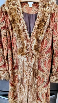 Abrigo para mujer CHICOS vintage boho hippy imitación piel recortada cachemira otoño/invierno talla 2 Foto 1 de 4