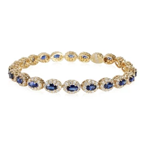 Diamond & Sapphire Linked Ovals Bracelet in 14K Yellow Gold (9.45 CTW Sapphires) - Picture 1 of 3