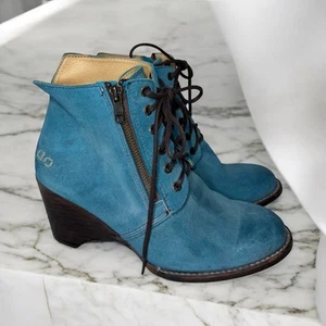Botas Bed Stu Talla 8.5 Azul Turquesa Gamuza Cuero Cuña Con Cordones Cremallera 2448 - Imagen 1 de 11