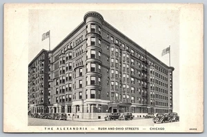 Postcard The Alexandria Rush and Ohio Streets Old Cars Flags Chicago, IL I12 - Picture 1 of 2