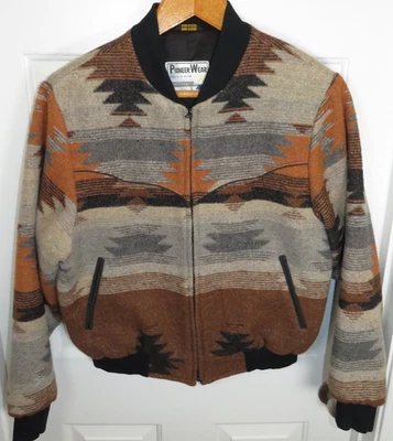 Vintage Pioneer Wear Wool Bomber Jacket Aztec Colorful Southwest Mens Medium USA - Image 1 of 4