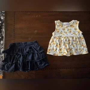 girl 4t flower print top with blue skort+ - Picture 1 of 3