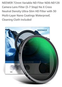 NEEWER 72mm Variable ND Filter ND8-ND128 Camera Ultra-Slim HD Lens Filter - Picture 1 of 9