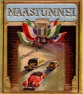 Vintage Dutch Maastunnel Rotterdam Trade Card Cars & Bunting Embossed Design - Picture 1 of 2