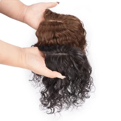 Women Curly 100% Human Hair Topper Hairpiece Clip In Top Toupee Cover Thin Hair - Image 1 of 4