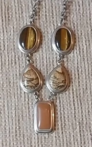 Tigers Eye Gemstone Necklace sterling silver Jasper & orange moonstone pendant - Picture 1 of 3