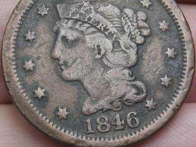 1846 Braided Hair Large Cent Penny, VF Details, Medium Date - Image 1 of 4