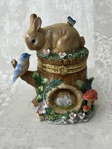Vintage CWC Hase Babys Baumstumpf Bluebird Pilze Blumen Schmuckschatulle selten - Bild 1 von 11