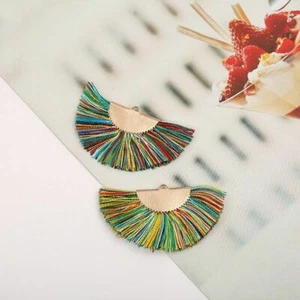 2pcs/lot Bohemian Fan Silk Tassels Flannel Fabric Flower Tassel Jewelry Making F - Picture 1 of 22