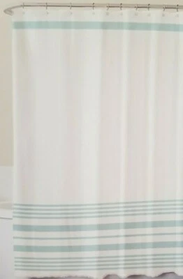 Boutique Hotel White & Blue Stripe Fabric Shower Curtain 70" x 72" NIP - Image 1 of 4