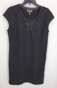 Dana Buchman Dress Womens Large Black Beaded Cap Sleeve Sheath Modern NWT - Picture 1 of 10