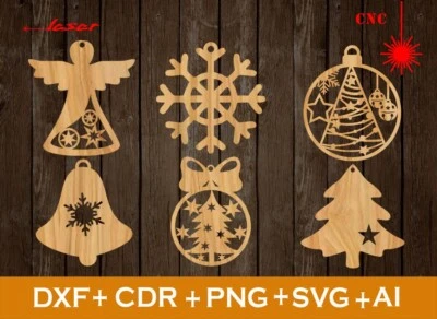 Christmas Ornament svg, Set of 6 CNC Christmas Tree Decoration Files » - Image 1 of 2