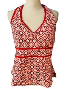 Lands End Tankini Swim Top Orange Red White Batik Soft Cup Bra 16P 16 Petite - Picture 1 of 10