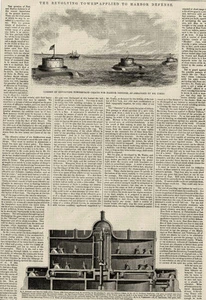 Civil War Revolving Towers Chains Harbor Defense 1863 Antique Prints - Picture 1 of 1