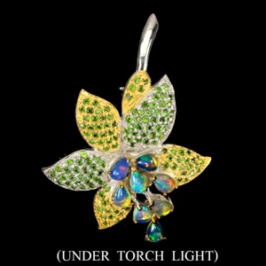 Spilla argento sterling 925 pera opale di fuoco cromo diopside gemma gioielli - Foto 1 di 10