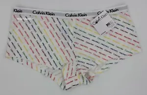 NWT Calvin Klein QP1064 "Prizm" Cotton Logo Boyshorts, White / Pride Logo Print - Picture 1 of 4