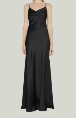Vestido para mujer Jason Wu negro con correa de cristal crepé espalda satinado talla 0 $3195 Foto 1 de 4