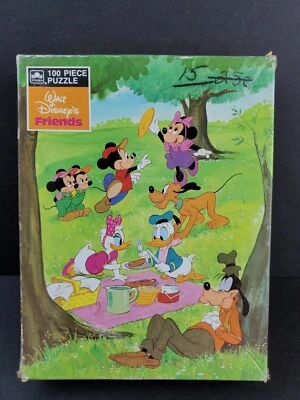 Vintage Disney Golden 100 Pcs Puzzle Mickey Minnie Donald Goofy Pluto Picnic 🧩 - Image 1 of 4
