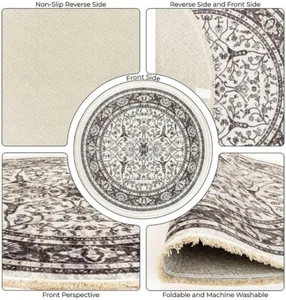 Ultra-Thin (0.25 in) Black Gray Washable Non-Slip Area Rugs for Living Room - Picture 1 of 7