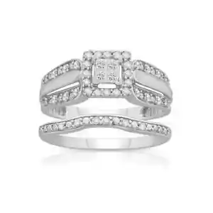 FOREVER BRIDE 10k White Gold 1/3 CTTW DIAMOND ENGAGEMENT RING WEDDING SET NIB - Picture 1 of 4