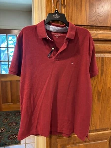 Tommy Hilfiger Polo Shirt Mens Size Large Dark Red Casual Short Sleeve Logo - Picture 1 of 4