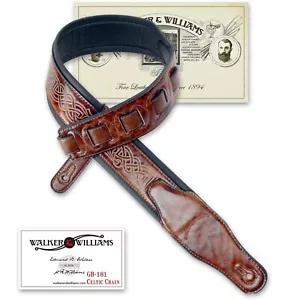 Walker & Williams GB-181 Bourbon Brown Celtic Chain Padded Guitar Strap - Picture 1 of 6