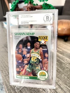 1990-91 HOOPS ROOKIE CARD AUTO: SHAWN KEMP #279 AUTOGRAPH RC BECKETT CERTIFIED - Picture 1 of 3