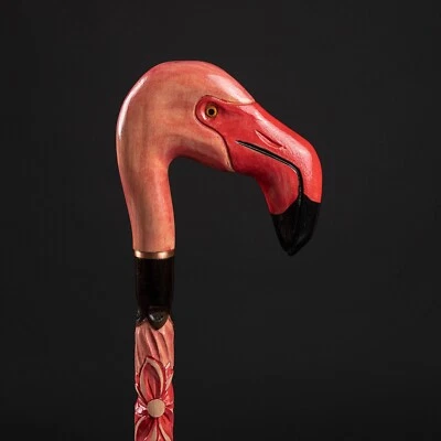 Handmade Wood Carved Walking Sticks For Women Flamingo Walking Cane - Image 1 of 4