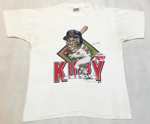 Vintage Salem 1988 MLB Kirby Puckett Minnesota Twins T-Shirt White L Tee USA Cover