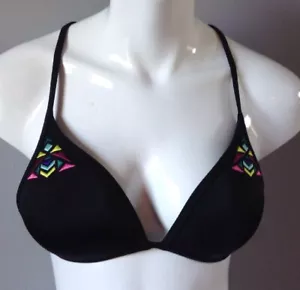 VICTORIA'S SECRET PINK SWIM TOP BACK TRIANGLE & EMBROIDERY PUSH UP IN BLACK MED - Picture 1 of 7